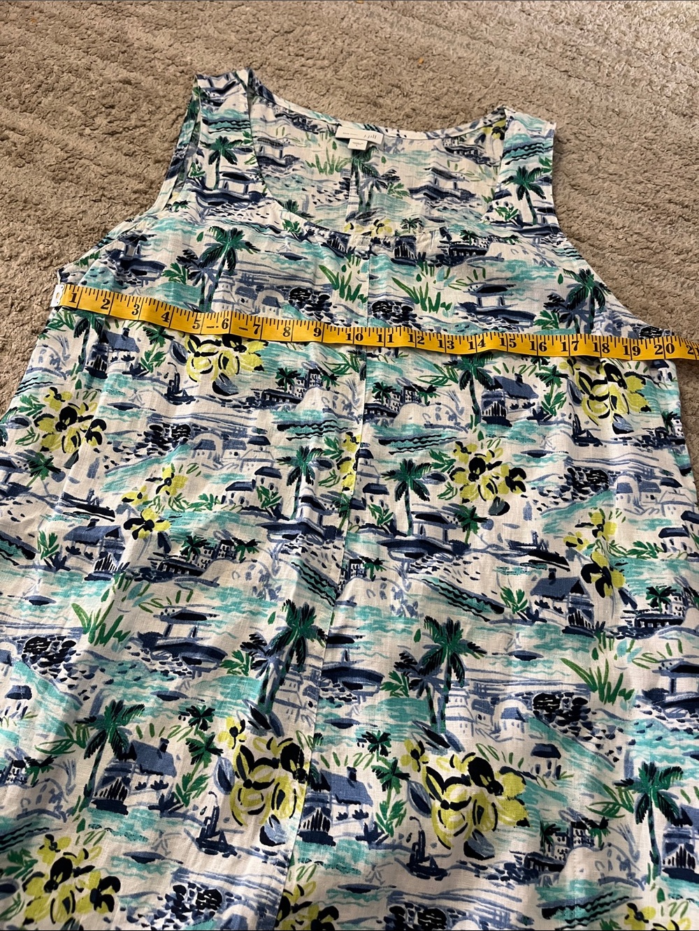 J Jill Linen Sleeveless Scenic Beach Villa Palm Tree Shift Tank Dress Large - Picture 7 of 9